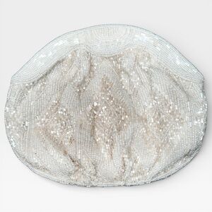 White Beaded Vintage Small Formal Clutch with cloth strap‎